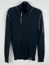 TXT Sweater Size L Black Striped Long Sleeve 1/4 Zip Stretch Cotton Acrylique