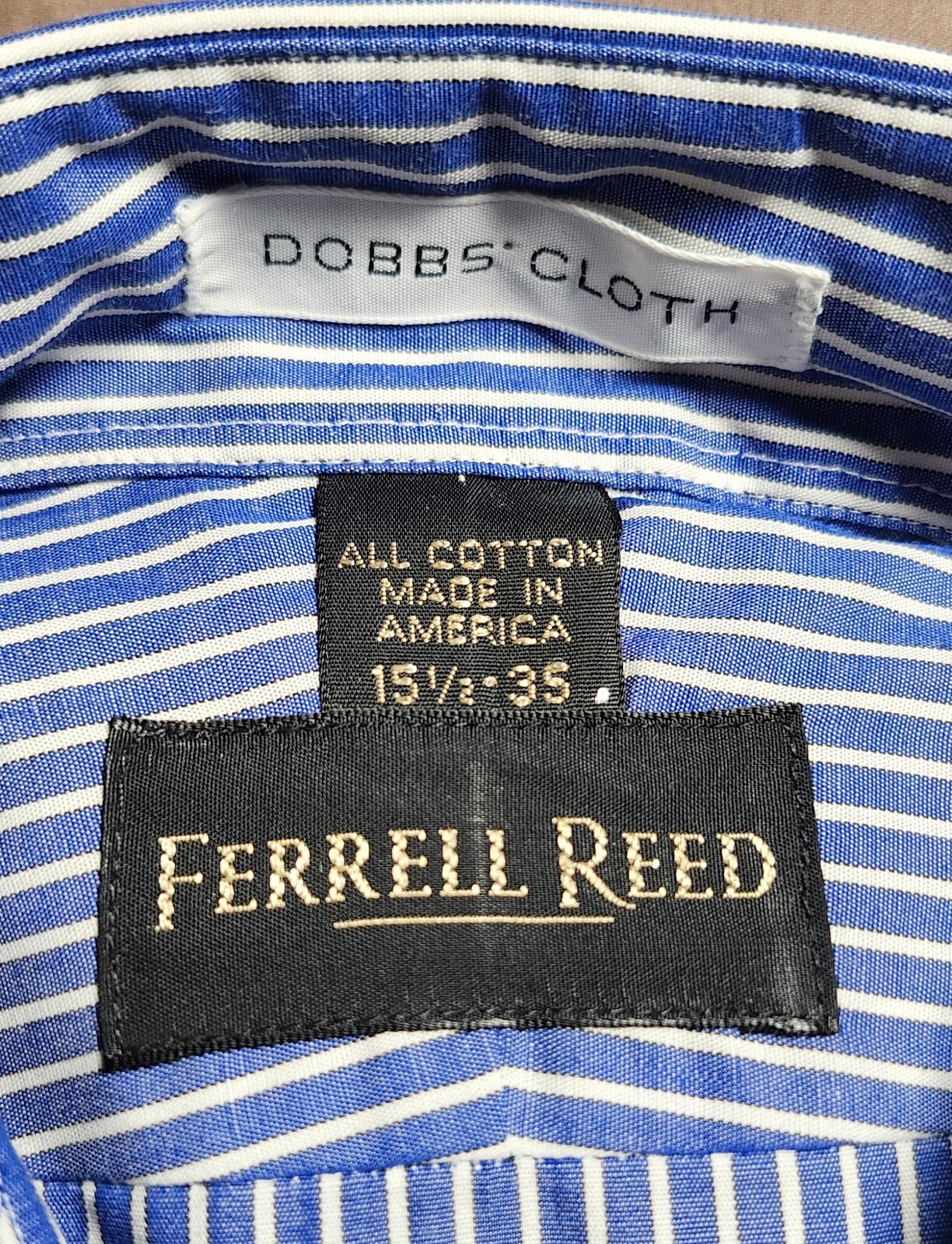 Ferrell Reed Men's Dress Shirt Blue Striped Size 15.5 35 Made in USA All Cotton