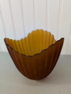 Zodax Ribbed Ruffled Burnt Orange Tulip Bowl Vase  5.5  X 5.5 