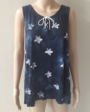 NWT Women's Chaps Indigo Blue Pullover Sleeveless Lace-Up Blouse Size Large