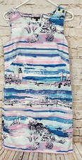 Talbots Dress women 6 sleeveless shift beach resort seaside harbor watercolor