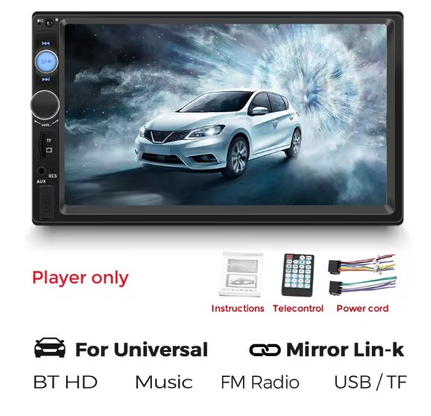 Autoradio 7 Pollici Touch Bluetooth Vivavoce Mirror Link USB SD MP3 MP5