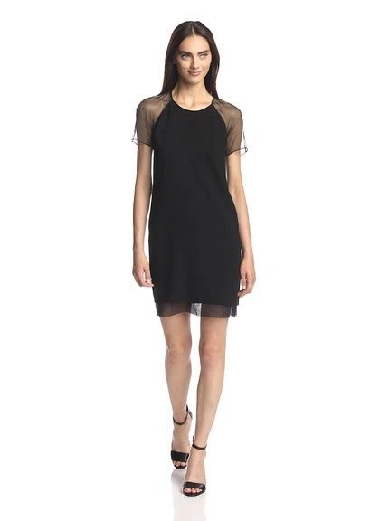 Abito Burberry nero crepe shift Alena manica trasparente taglia US 10 nuovo con etichette