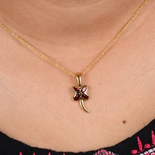 Four Leaf Garnet 18k Gold Plated Necklace 925 Silver Lucky Healing Pendants