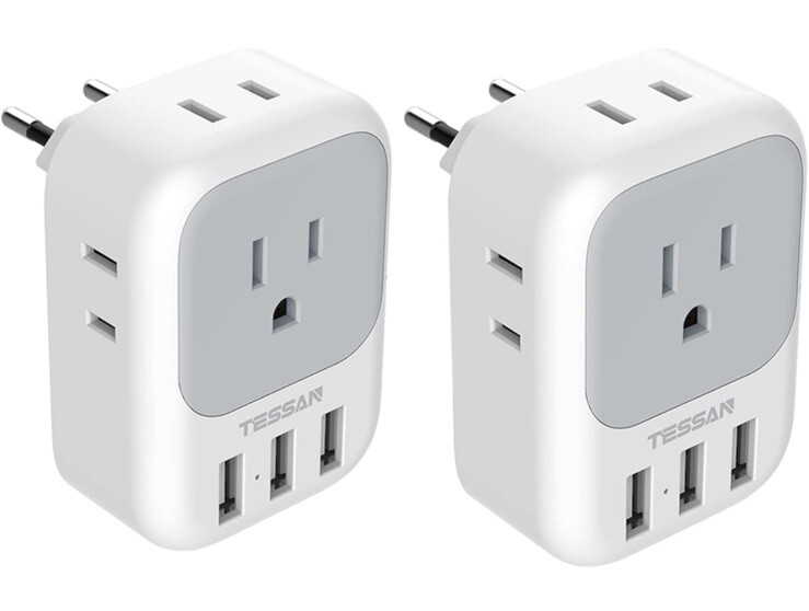 2 Pack European Travel Plug Adapter USB C TESSAN US to Europe Plug Adapter wi...