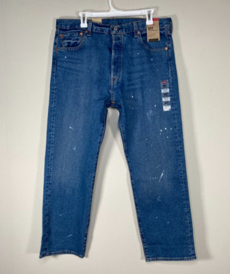 Levi's 501 93 Straight Jeans Men's 36 x 30 Blue Paint Distressed Splatter NWT