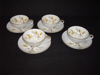Noritake Wheaton 4 sets Flat Bottom Cups and Saucers 8 pieces Vintage Japan