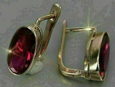 4.00Ct Oval Cut Red Garnet Diamond Heggie Hoop Earrings 14K Yellow Gold Finish