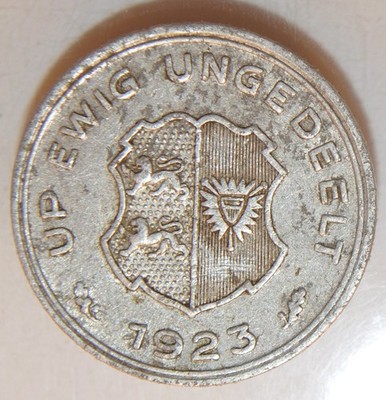 1923 Germany- Schleswig-Holstein 5/100 Gutschriftsmarke