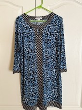 Liz Claiborne Dress Woman's Size 16 Blue Geometric Print Round Neck Sleeveless