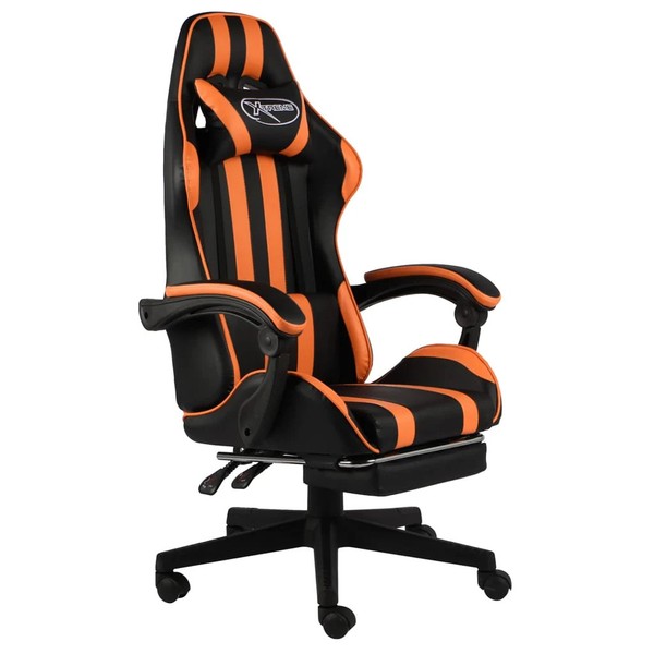 Vidaxl Gaming-Stuhl Mit FußStüTze Schwarz Und Orange Kunstleder Neu-image