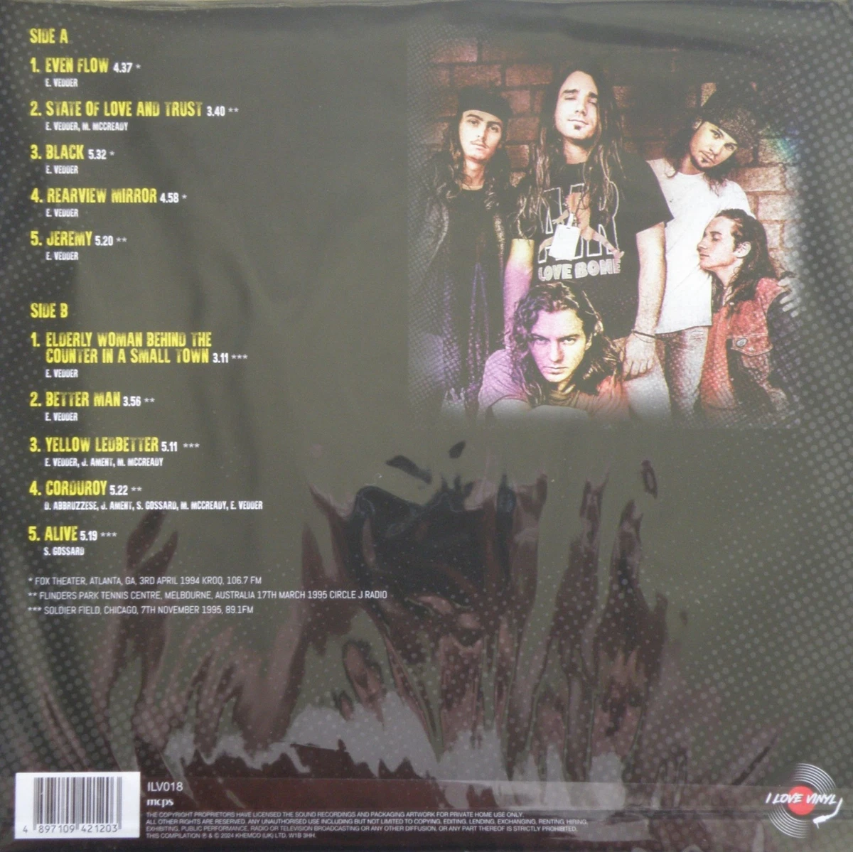 1994 - 1995 PEARL JAM *GREATEST HITS LIVE* UK 2024 180g 12"LP, SEALED MINT VINYL