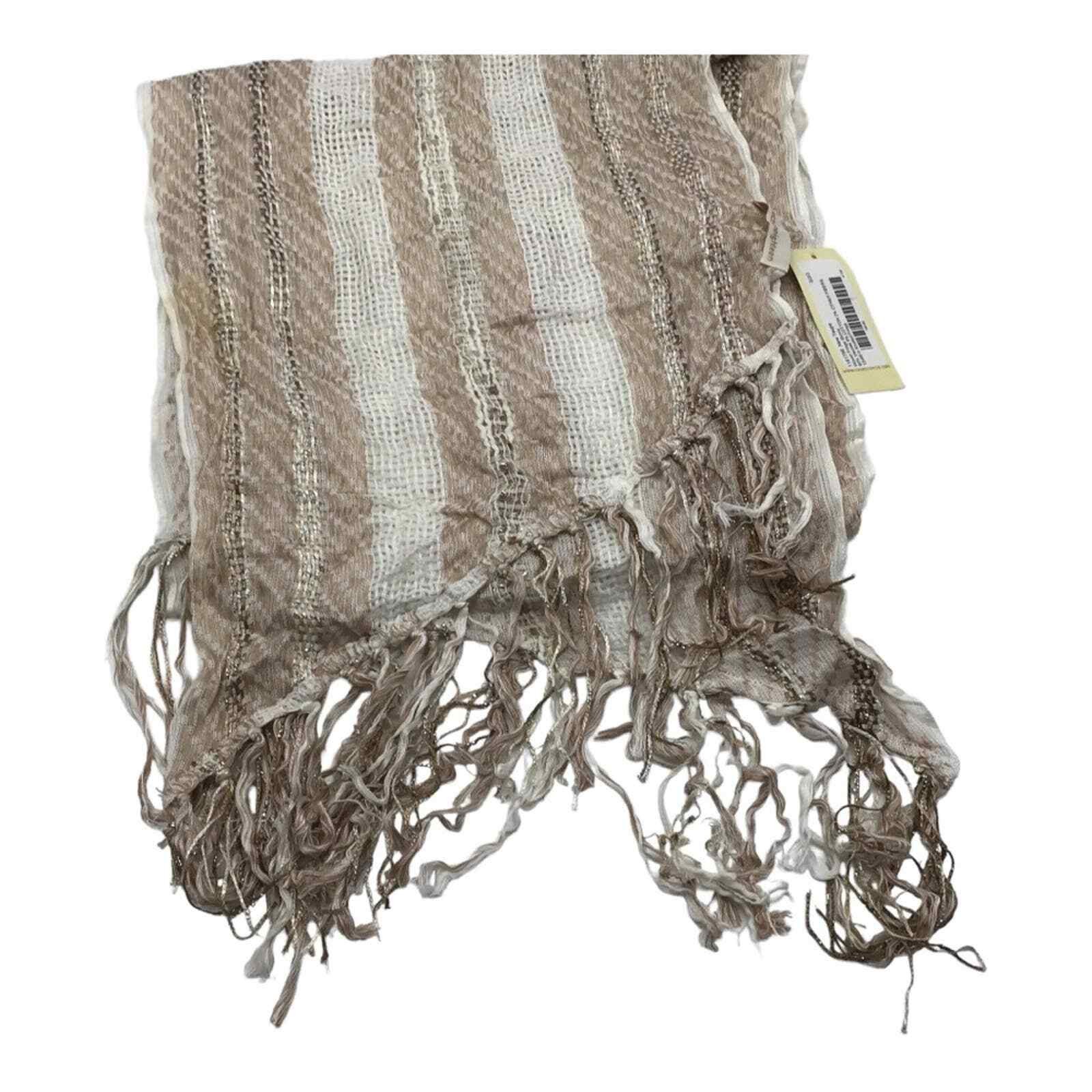 Collection 18 Taupe Scarf with Knotted Fringe Brown Silver Accents NWT 12x96