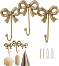 3-Pack Gold Bow Wall Hooks, Vintage Iron Wall Mounted Hooks for Hanging Coats,