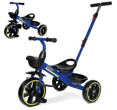 KRIDDO 2-in-1 Toddler Tricycle w/ Push Handle Ages 18M-5Y Blue