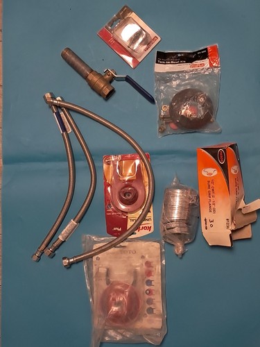 LOT OF ASSORTED PLUMBING FIXTURES NEW OPEN BOX  OLD STOCK BALL VALVE,SUPPLY LINE