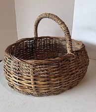 Large Oval Handwoven Vintage Harvest Wicker Basket With Sturdy Handle