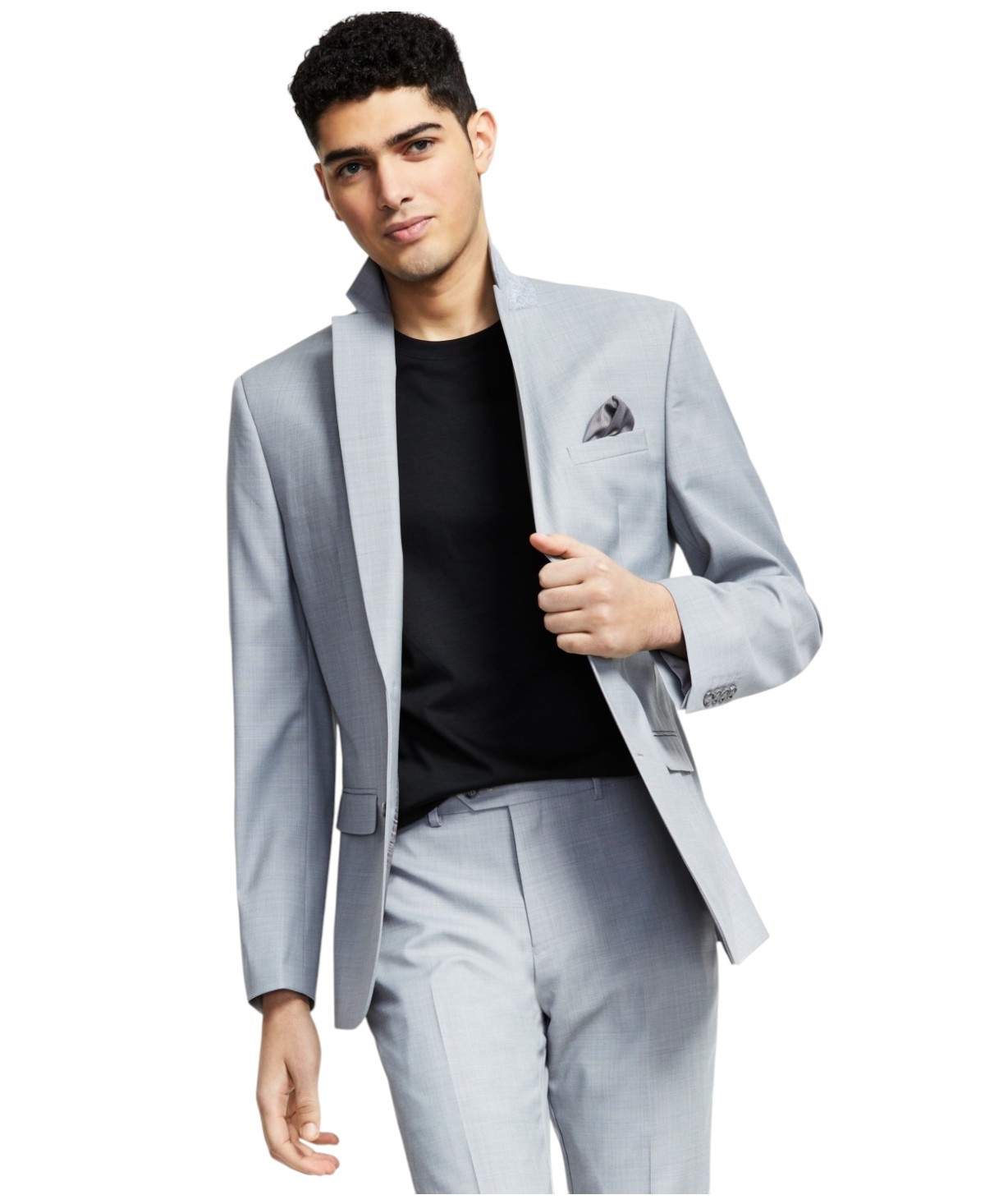 Bar Iii Mens Slim fit Suit Jacket Blazer 38 S Light Grey Solid Stretch