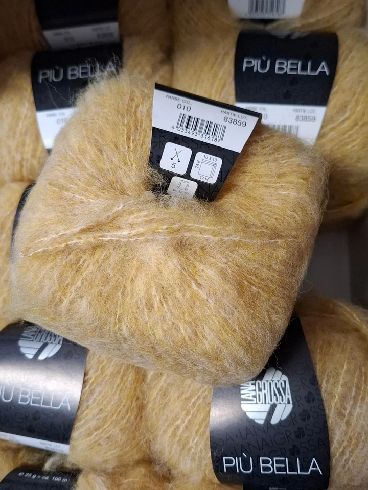 (260 €/kg): 25g LG PIÙ BELLA, Flausch, m. Kaschmir, Pt. 83859, Fb.010 gelb #7850 - Bild 2 von 3