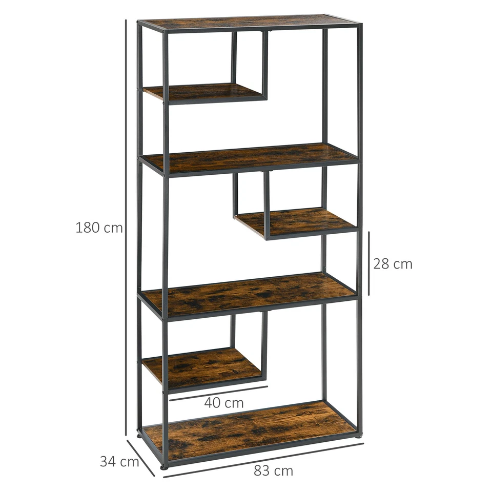 HOMCOM 6 Tier Storage Shelves, Free Standing Book Shelf for Study, Living Room - Image 3 of 4