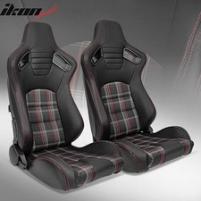 Universal Reclinable Racing Seat 2pc Dual Slider Pu Carbon Leather Red Plaid Universal Reclinable Racing Seat 2pc Dual Slider Pu Carbon Leather Red Plaid