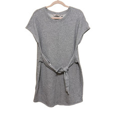 Athleta Embrace Sweatshirt Dress Womens Large Heather Gray Tie Waist Zip Pocket