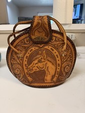 Vtg 1960s-70  s Brown Leather Hand Tooled Horse Purse Bag Handcrafted in Mexico