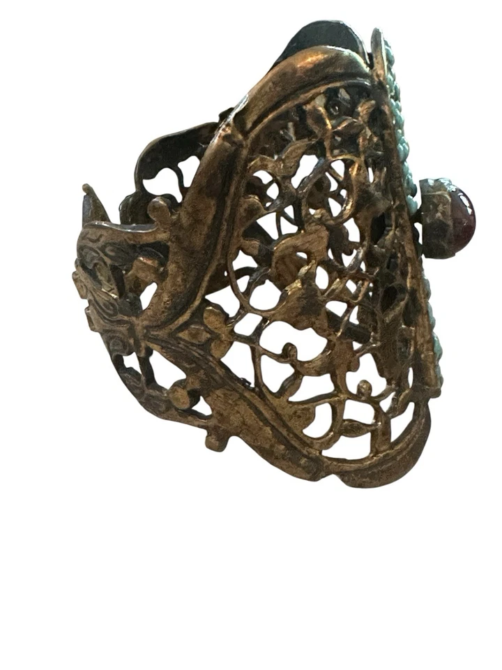 Vírgenes Santos y Ángeles Vintage Imitación Turquesa y Rubí Cabachon Brazalete con Bisagras Foto 4 de 4