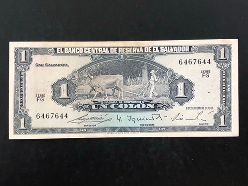 Banconota Banca Centrale El Salvador Un Colon 1964-1966 - Scarsa - Quasi Nuova - Foto 1 di 6