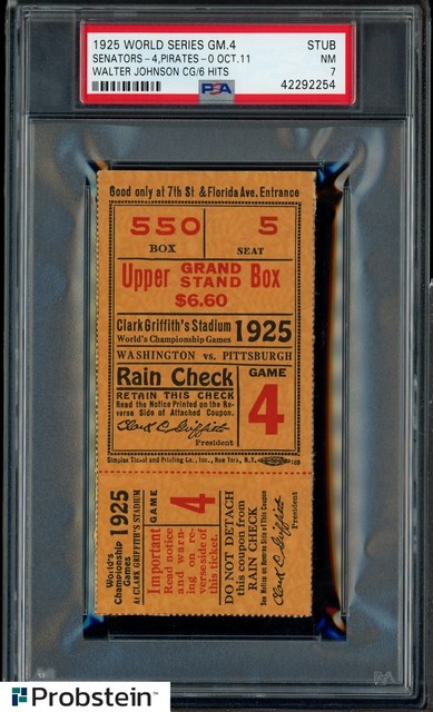 1925 World Series Game Stub Ticket Walter Johnson HOF Complete Game PSA 7 NM