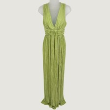 NEW Lulus Melitta Plisse Sash Maxi Dress Sz M Lime Green Plunging Wedding Guest