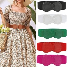 Women Wide Elastic Waist Belt Stretchy Solid Color Dress Coat Cinch Waistband