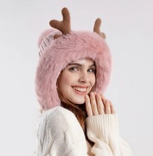 Womens Winter Beanie Hat, Warm Fleece Lined Knitted Soft Ski Cuff Cap Pom Pom