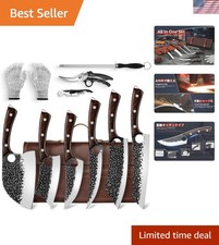 Serbian Chef Knife Set Forged High Carbon Steel Kitchen Knives with Bag & Acc...