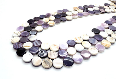 Natural Atlantic Wampum Shell Purple White Quahog Polished Flat Round Coin Beads