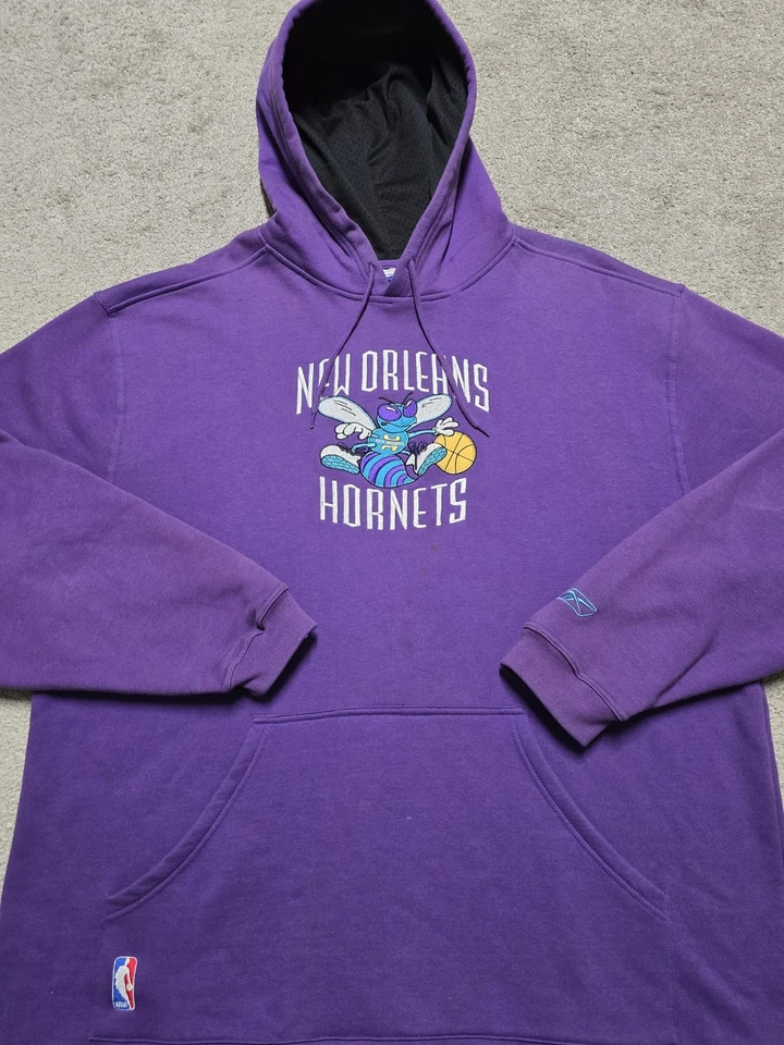 Vintage New Orleans Hornets Hoodie Purple Mens 2XL Logo Oversized NBA - Image 3 of 4