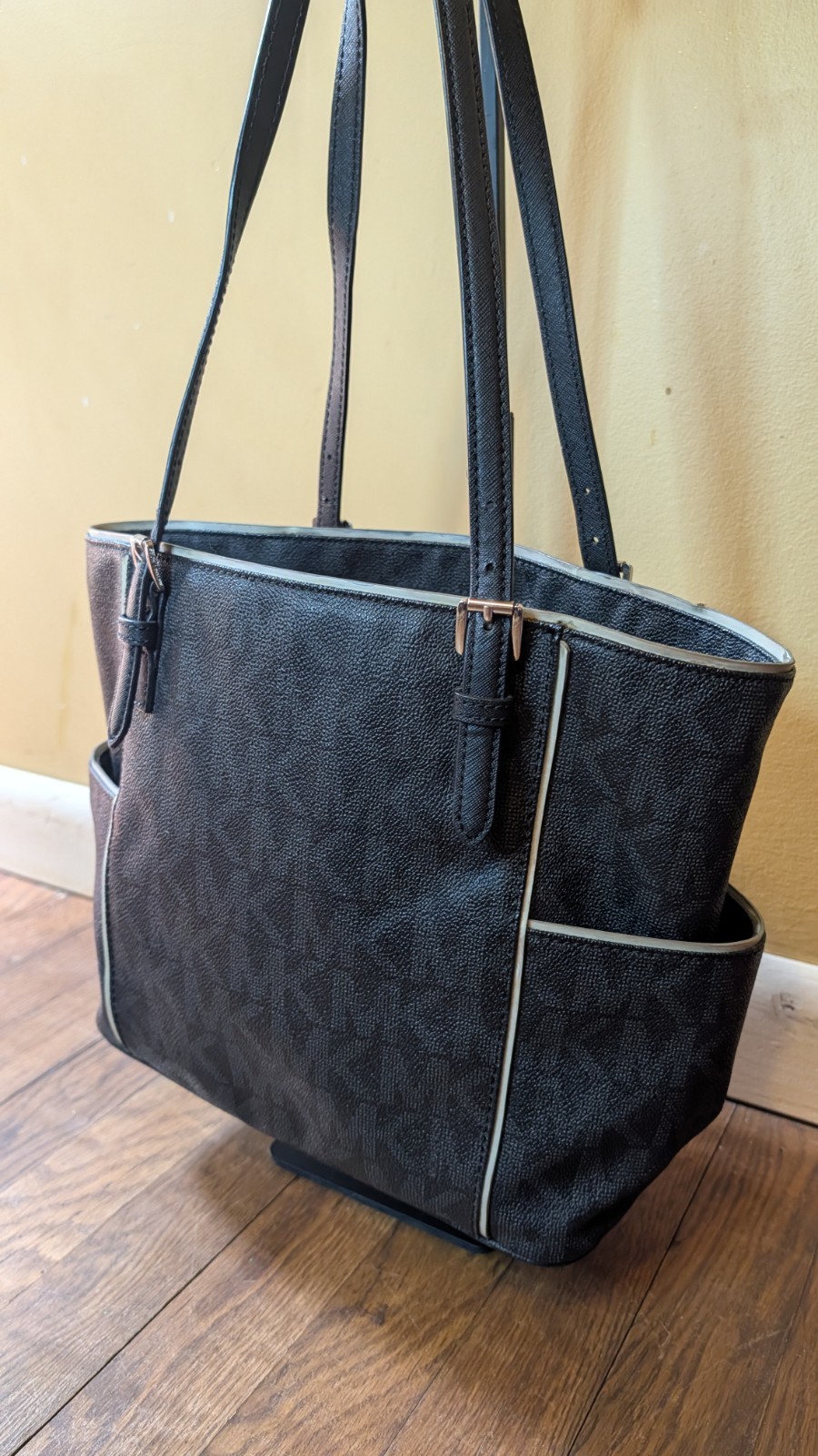 Michael Kors MK Black Signature Canvas Medium Tote Bag Purse Monogram