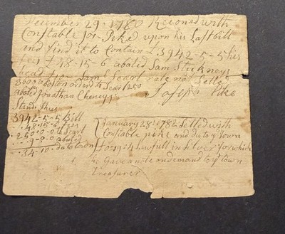 1780 ROWLEY MA, MANUSCRIPT- CONSTABLE TAX RECORD, SILVER COIN REVOLUTION, J PIKE