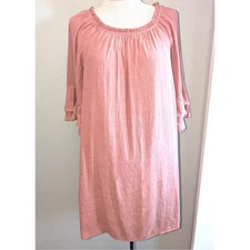 Anthropologie Naif Dusty Rose Bell Sleeve Gauzy Knee Length Dress Sz Med Petite