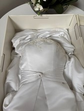 David's Bridal Strapless T8580 White Bridal Gown - Size 10, Preowned