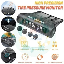 Wireless Solar TPMS LCD Car Tire Pressure Monitoring System w/4 External Sensors