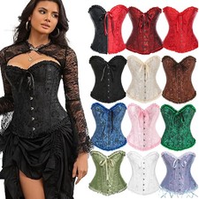 Halloween Women Floral Overbust Lace Up Corset Top Bustier Waist Cincher Costume
