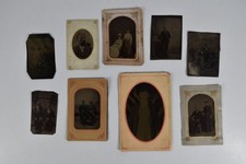 9 Antique Tintype Photographs Americana Portraits Settlers Men Women 1880's