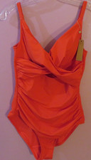 NWT SHAPELLX womens Red One-Piece Swimsuit Tummy Control, V-Neck size S