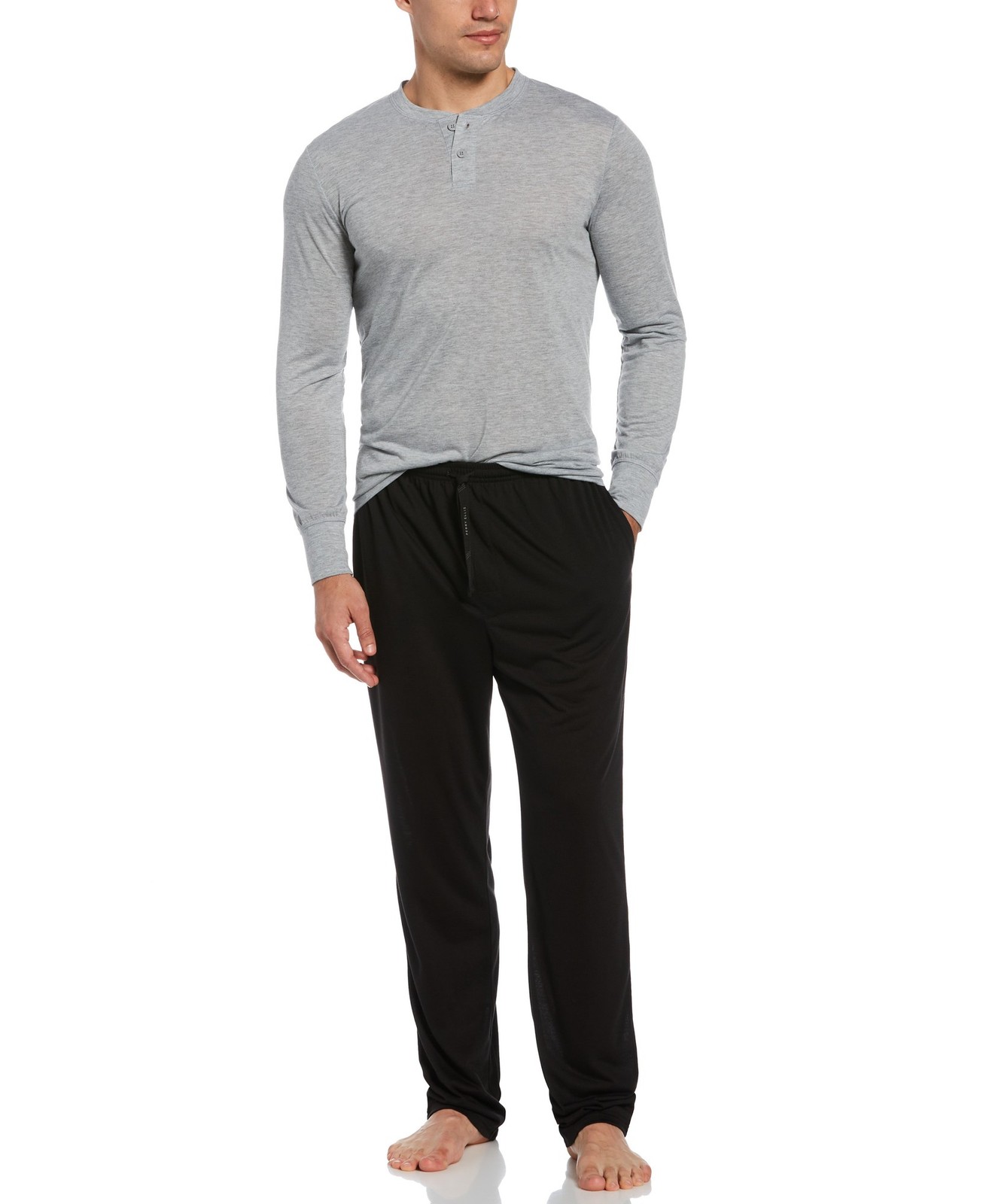 PERRY ELLIS Henley Pajama Gift Set Polyester Gray-Black Small
