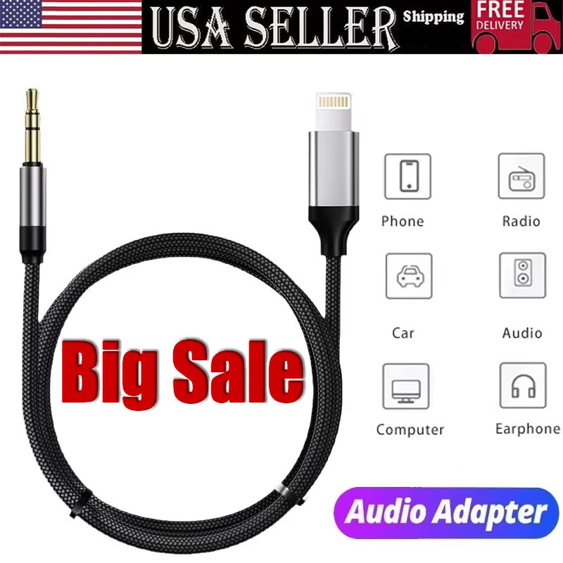 For iPhone 7 8 X XR 13 14 Pro Max 8 Pin to 3.5mm AUX Audio C