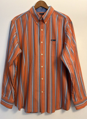 CHAPS EST. 1978 Mens Orange Blue Striped Button Up Dress Shirt XL Preppy