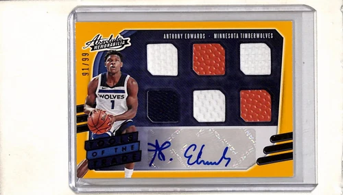 ANTHONY EDWARDS 2020-21 PANINI ABSOLUTE TOTT 6 PATCH RELIC AUTOGRAPH ROOKIE /99