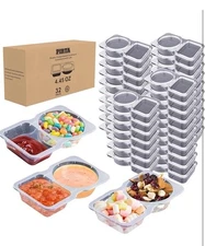 Double Compartment Condiment Containers with Lids, [32 PCS] 2025 New Disposable