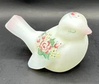 Vintage FENTON Custard Satin Glass Hand Painted Bird Signed Mary Olmstead